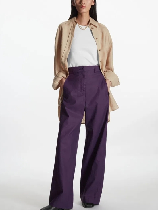 COS Pants - COS Plum Purple High-Rise Wide Leg Linen Trousers Size 10